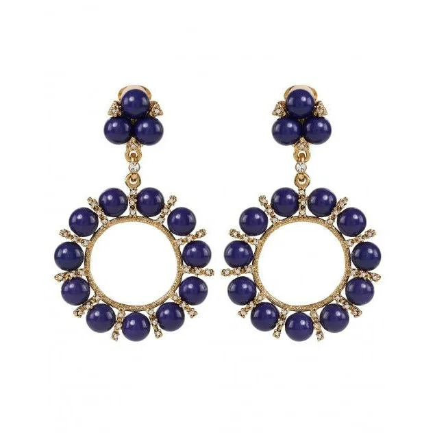 Ladies dangly earrings-Lapis Drop Hoop