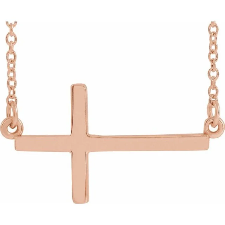 Ladies gold necklace-14K Rose 22x11.5 mm Sideways Cross 16-18" Necklace