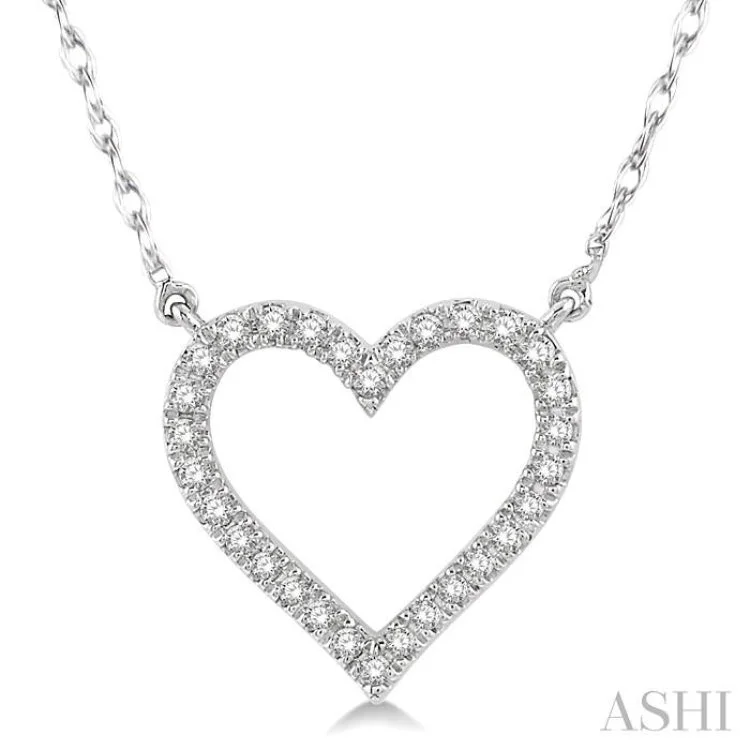 Ladies gold necklace-1/6 Ctw Heart Shape Round Cut Diamond Necklace in 10K White Gold