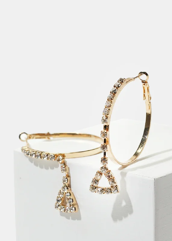 Ladies trendy earrings-Rhinestone Triangle & Hoop Earrings