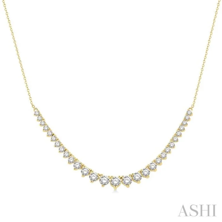 Ladies gemstone-studded necklace-2 Ctw Graduated Diamond Smile Necklace in 14K Yellow Gold