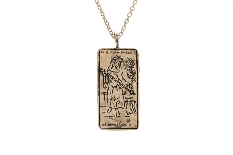 Ladies trendy necklace-Queen of Wands Tarot Card Necklace - Ready-to-Ship