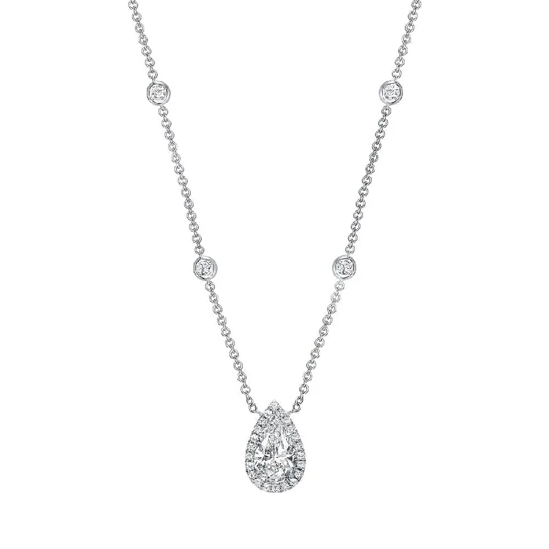 Ladies simple chain necklace-Uneek Sweet-Pea Collection Halo Pear Shaped Diamond Drop Necklace