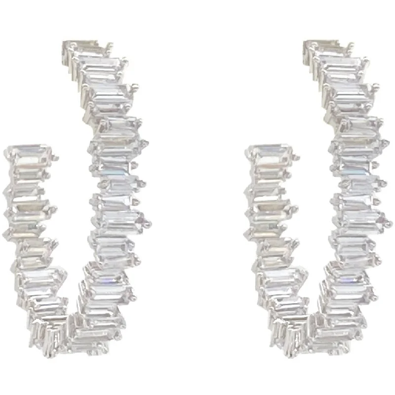 Ladies multi-layered earrings-Large Silver Baguette