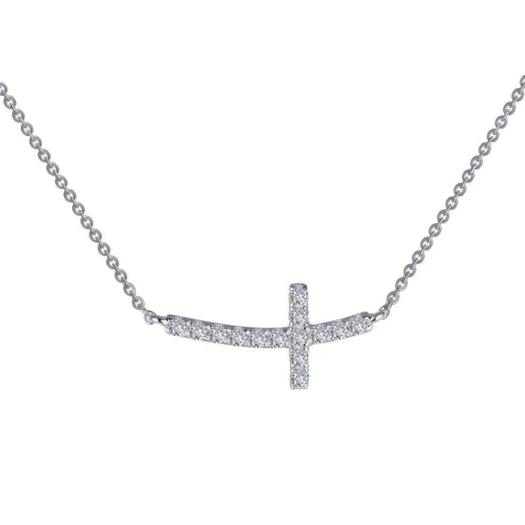 Ladies elegant pearl necklace-Sideways Curved Cross Necklace