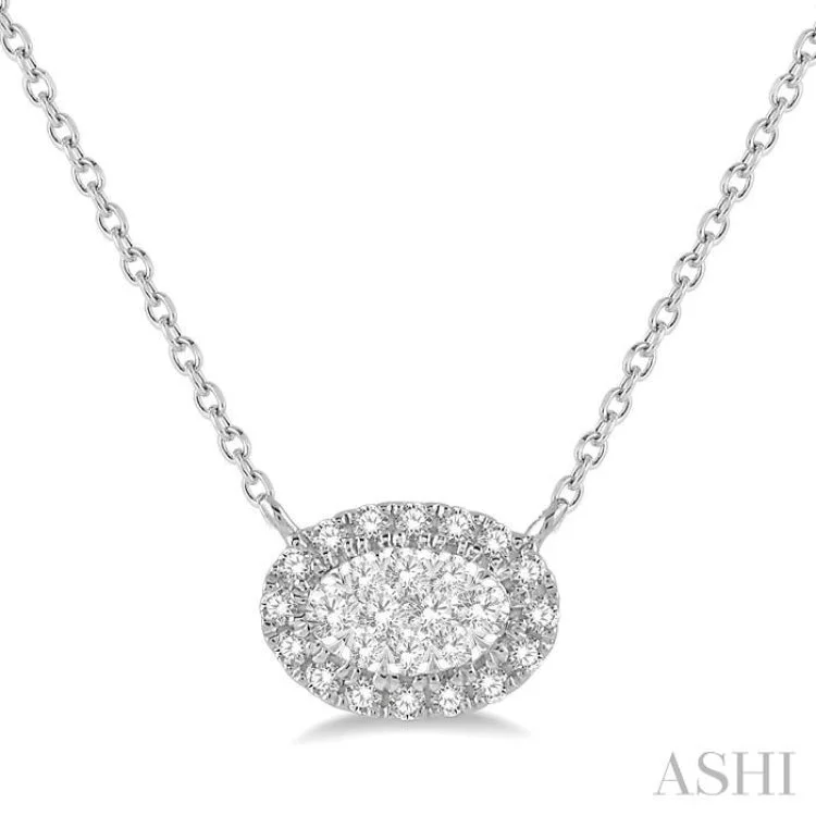 Ladies gemstone pendant necklace-1/2 ctw Oval Shape Round Cut Diamond Lovebright Necklace in 14K White Gold