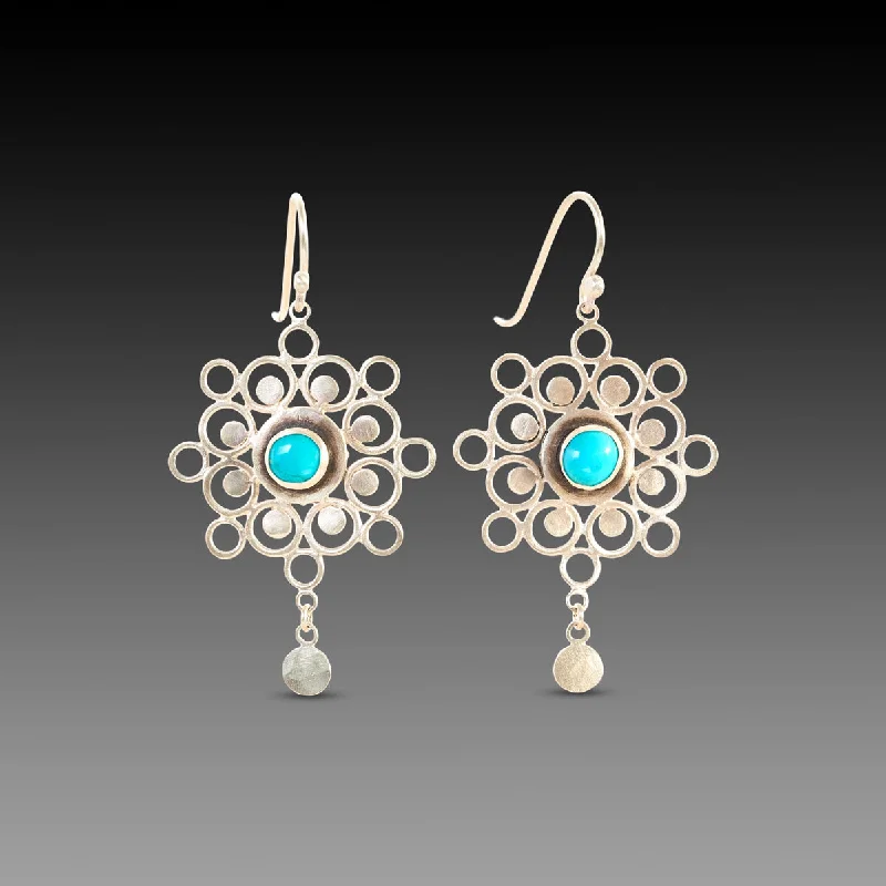 Ladies handmade earrings-Turquoise Mandala Earrings