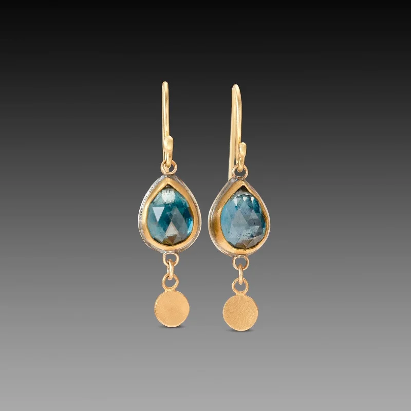 Ladies dangly earrings-Blue Topaz Earrings with Gold Drops