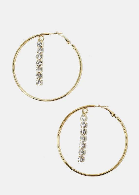 Ladies dangly earrings-Rhinestone Dangle in Hoop Earrings