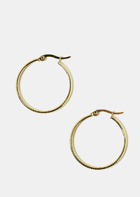 Ladies gold earrings-Textured Hoop Earrings