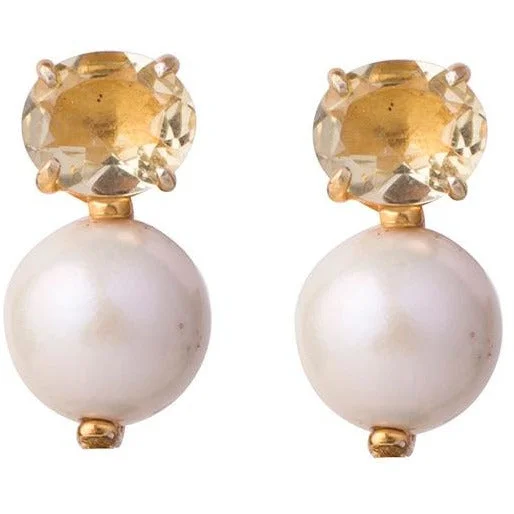 Ladies birthstone earrings-Lemon Quartz Pearl