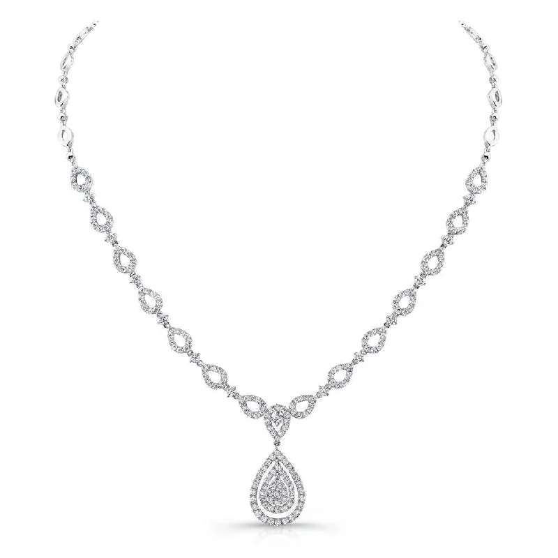 Ladies short necklace-Uneek 4-Carat Teardrop-Motif Diamond Cluster Necklace with Double Floating Halo Around Center Cluster