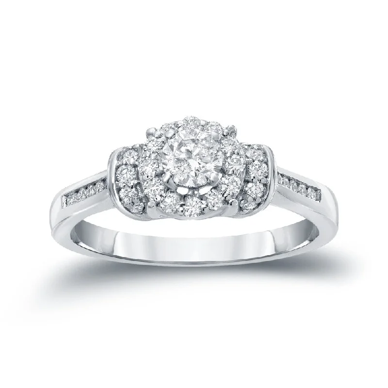 Ladies platinum engagement rings-Auriya 1/2ct TDW Round Diamond Halo Engagement Ring 14k Gold