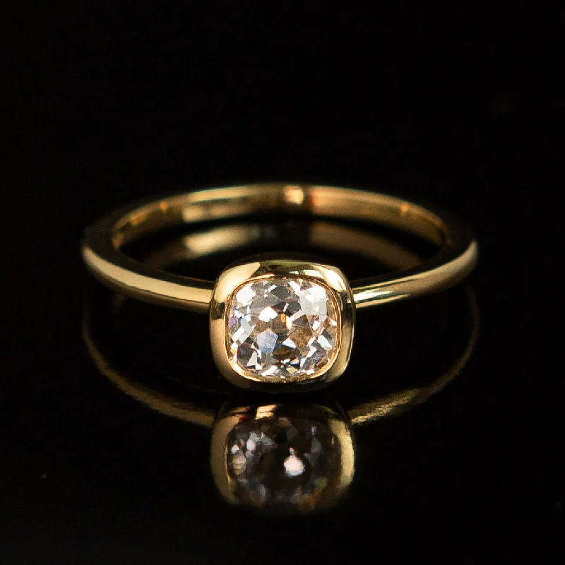 Ladies unique diamond ring-Old Mine Cut Diamond - Bezel Solitaire - 18k Yellow Gold