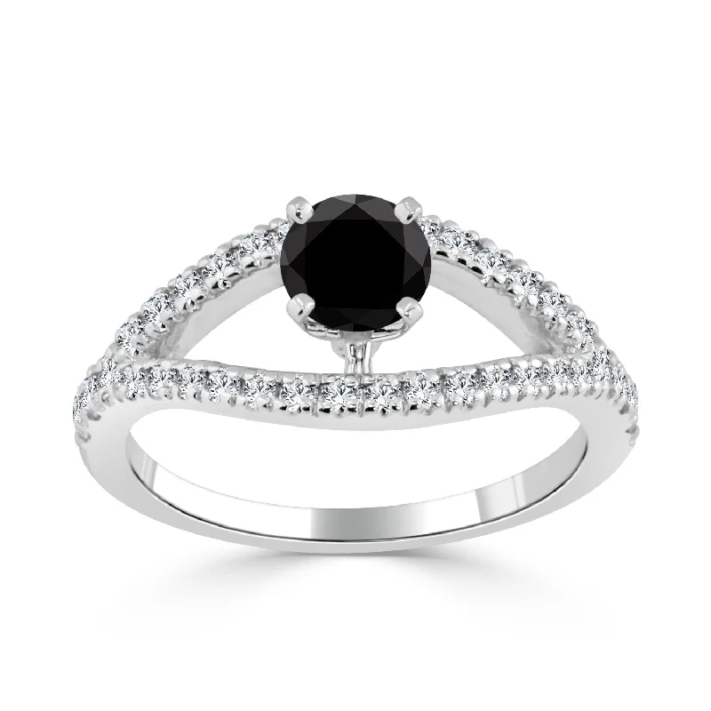 Ladies emerald cut engagement rings-14k Gold 3/4ct TDW Round Black Diamond Engagement Ring by Auriya (H-I, I1-I2)