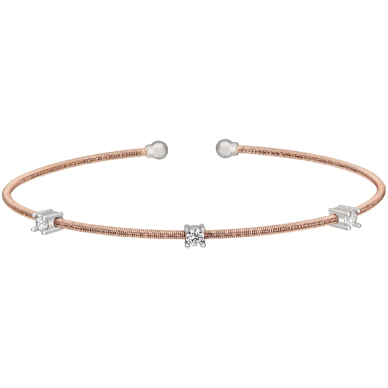 Ladies chunky gold bracelet-Cable Bracelet with Three Simulated Diamonds