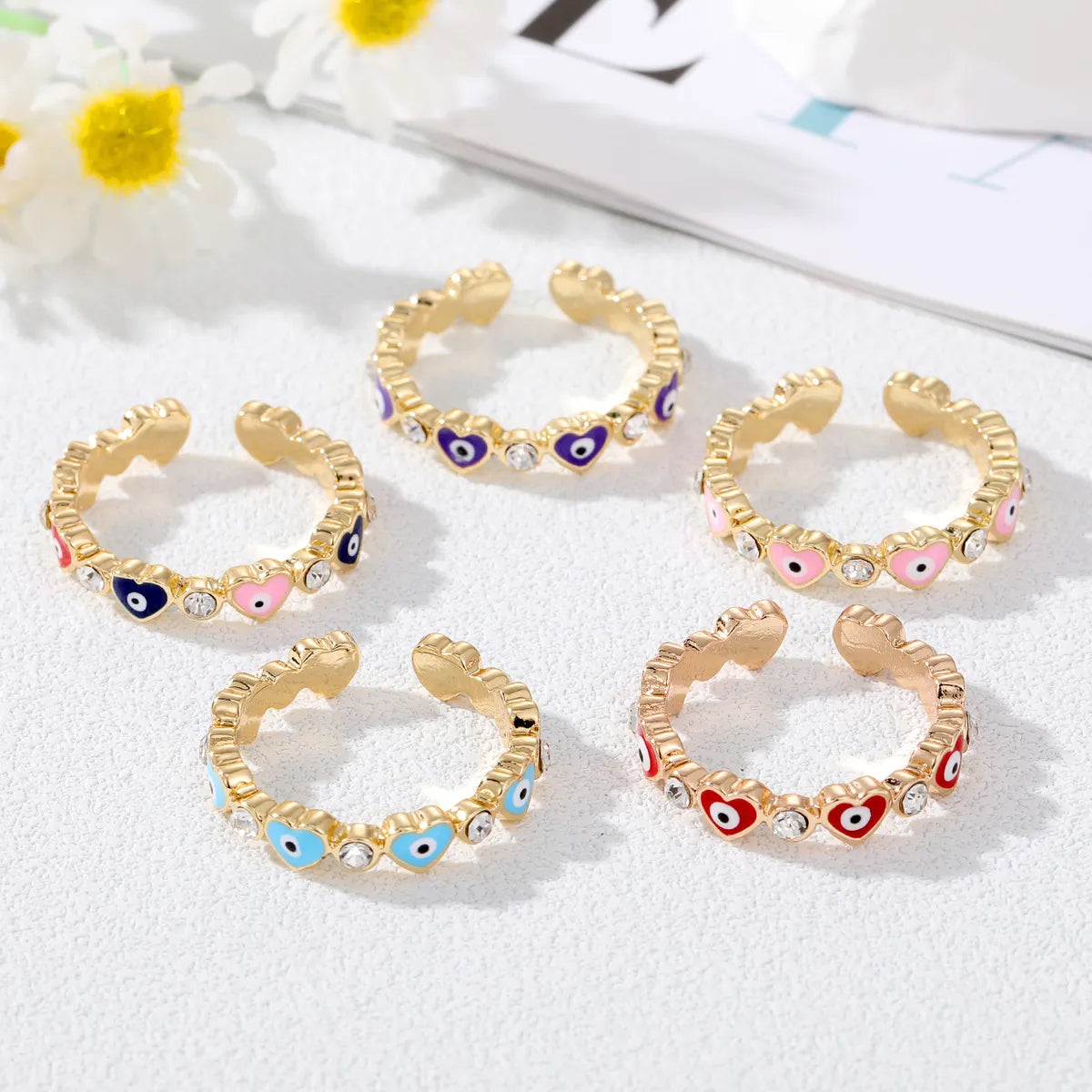 Ladies round diamond ring-Simple Style Devil's Eye Heart Shape Alloy Plating Rhinestones Women's Rings