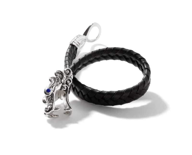 Ladies trendy bangles-JOHN HARDY Legends Naga Blue Sapphire Braided Black Leather Bracelet