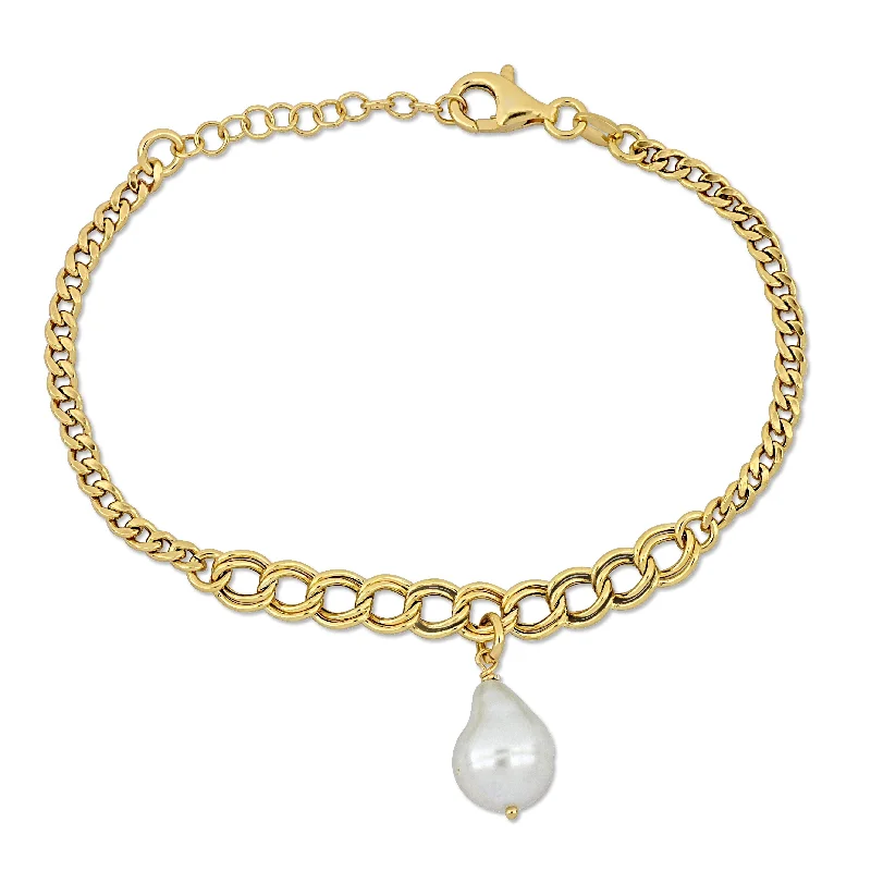 Ladies multi-layer bracelet-Miadora Cultured Freshwater Natural Shape Pearl Bracelet Link Chain Yellow Silver