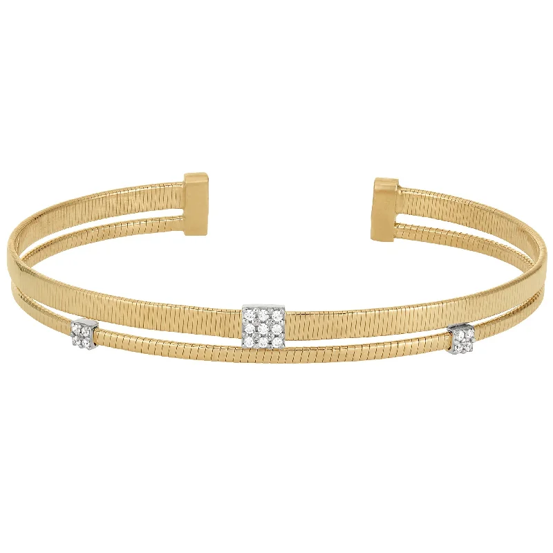 Ladies infinity bracelet-Two Cable Bracelet with Square Simulated Diamonds