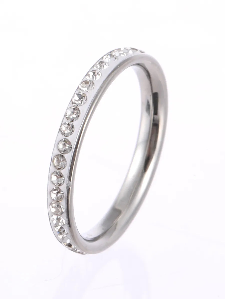 Ladies diamond ring-Stainless Steel Simple Style Solid Color Inlay Zircon Rings