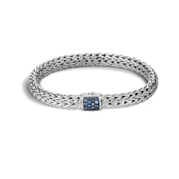 Ladies delicate gold bracelet-JOHN HARDY Classic Chain 7.5mm Silver Bracelet With Blue Sapphire Clasp