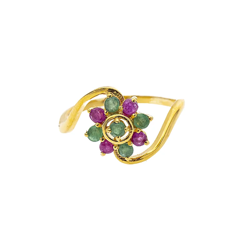 Ladies pink sapphire ring-22K Yellow Gold, Emerald & Ruby Cocktail (3.3gm)