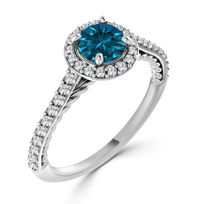 Ladies engagement rings with halos-Auriya 3/4ctw Rope Style Halo Blue Diamond Engagement Ring 10k Gold