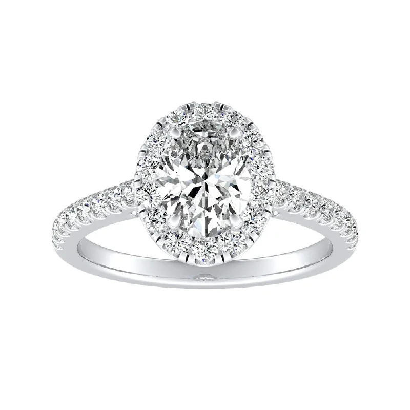 Ladies platinum diamond engagement rings-Auriya 18k Gold 9/10ctw Oval-cut Halo Diamond Engagement Ring