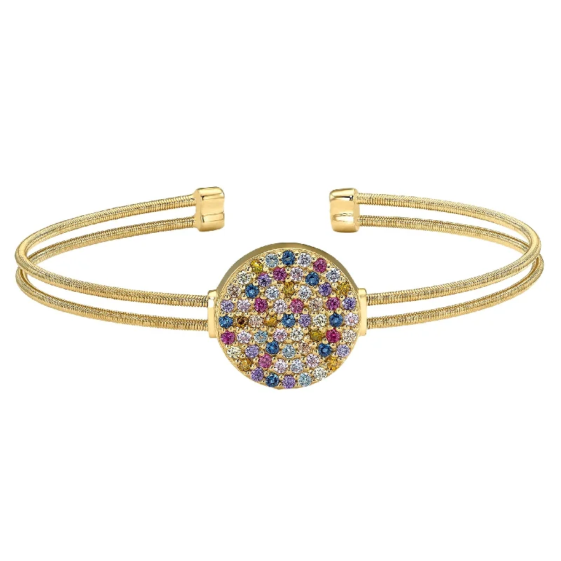 Ladies silver bracelet-Two Cable Confetti Bracelet with Multi Colored Simulated Diamonds