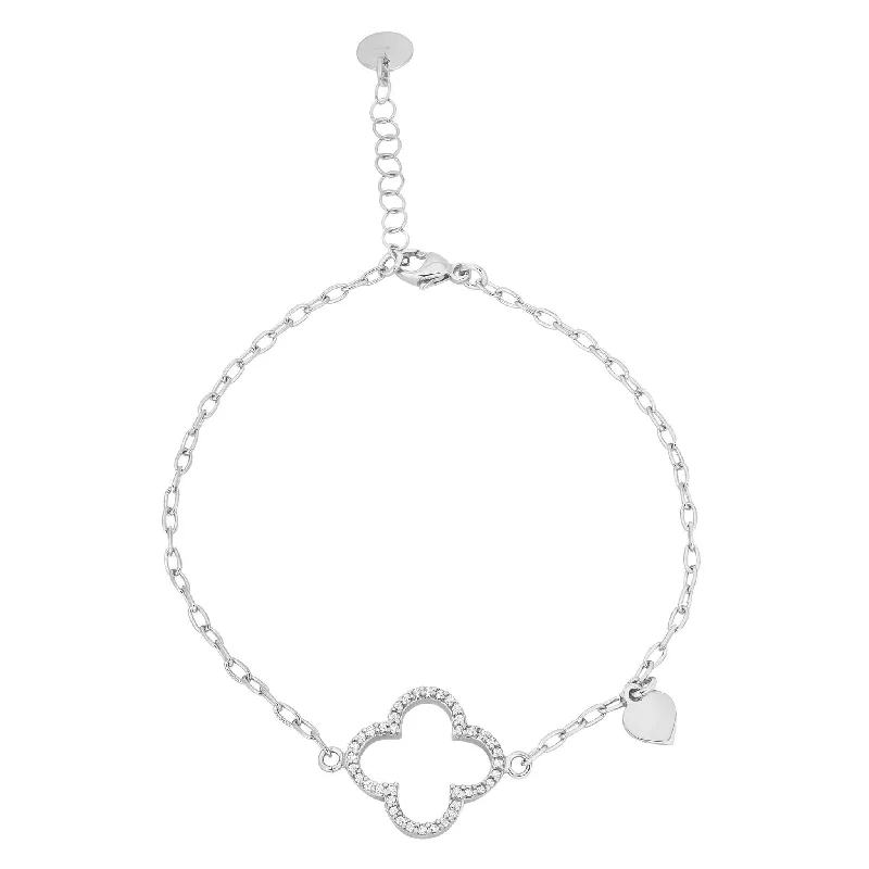 Ladies silver charm bracelet-Clover Link Bracelet