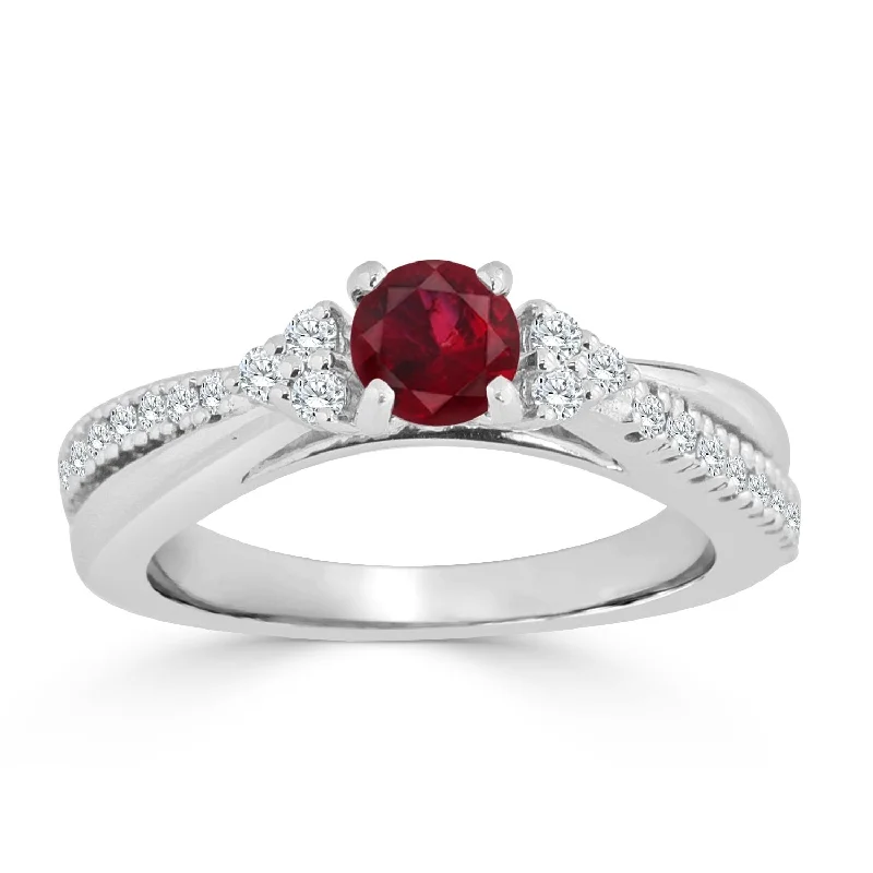 Ladies wedding and engagement rings-Auriya 1/2ct Ruby and 1/3ctw Diamond Engagement Ring 14K Gold