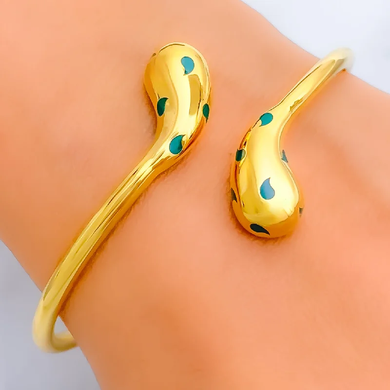 Ladies sterling silver bangle-Versatile Adorned 21k Gold Open Bangle Bracelet