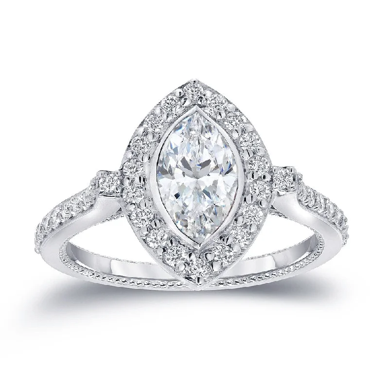 Ladies marquise cut engagement rings-Auriya 18k Gold 1 1/2ctw Vintage Halo Marquise Diamond Engagement Ring