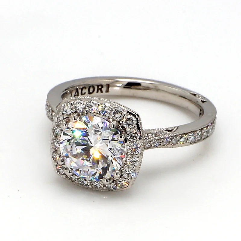 Ladies round cut engagement rings-Simply TACORI RoyalT Halo Engagement Ring