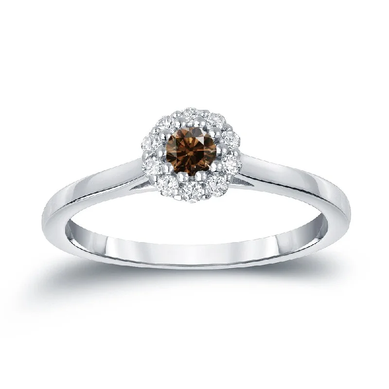 Ladies engagement rings with round-cut diamonds-Auriya 14k Gold 1/4ctw Halo Brown Diamond Engagement Ring (H, I1-I2)