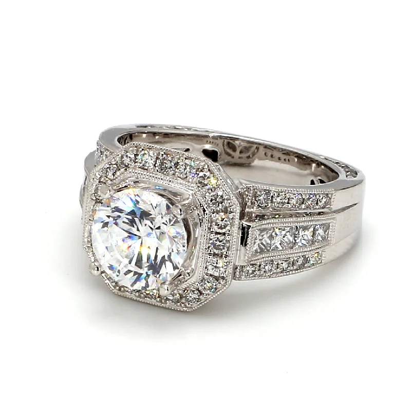 Ladies platinum engagement rings with diamonds-Halo Engagement Ring