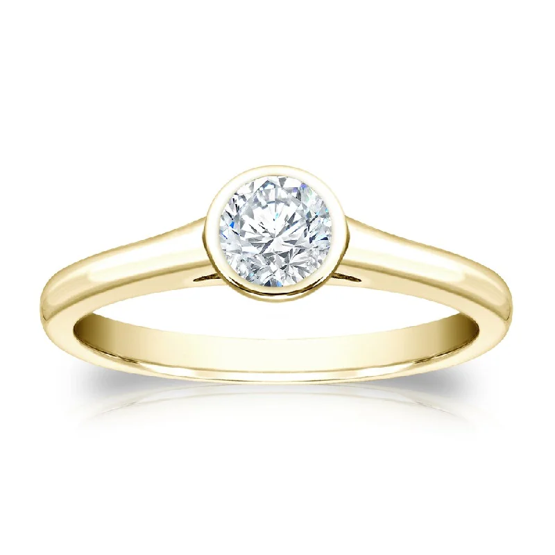 Ladies thick band engagement rings-Auriya 18k Gold 1/3ctw Bezel Solitaire Diamond Engagement Ring