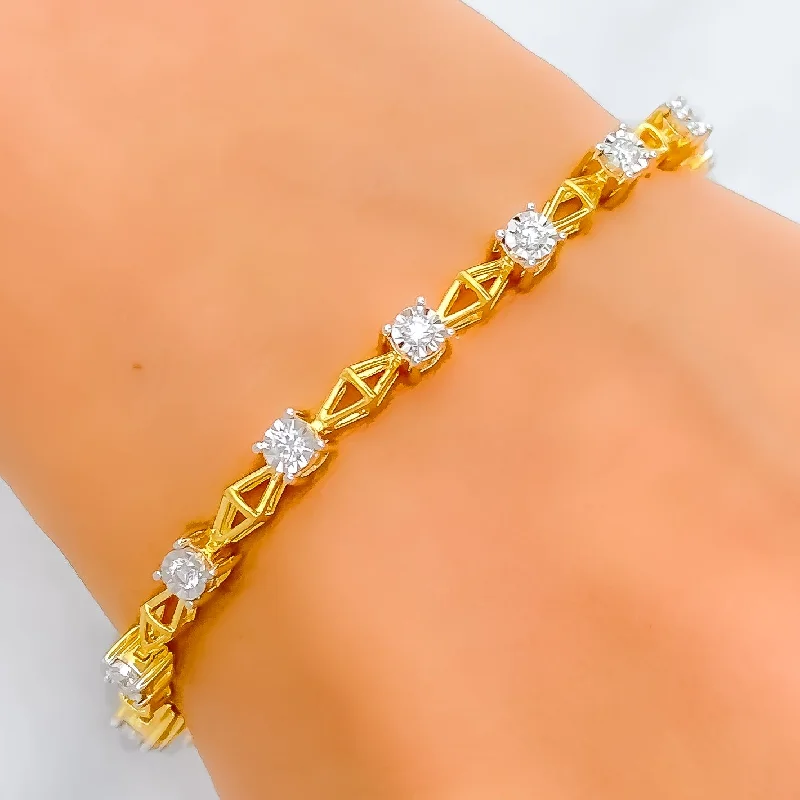 Ladies bracelet with charms-Classic Diamond + 18k Gold Bracelet