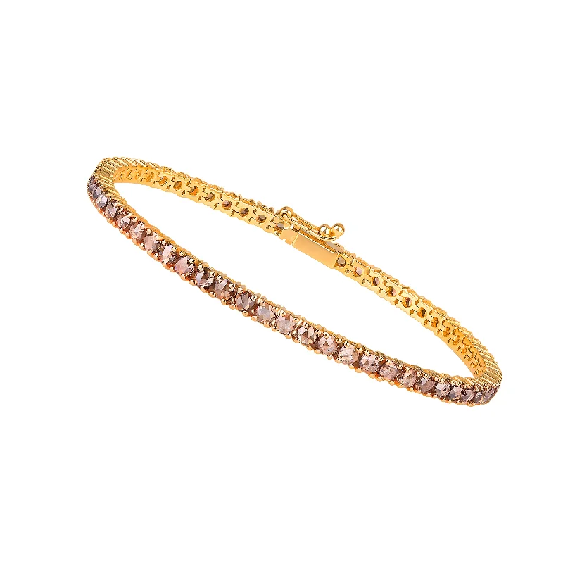 Ladies matching bracelet set-Brown Diamond Stones Solid Gold Tennis  Bracelet