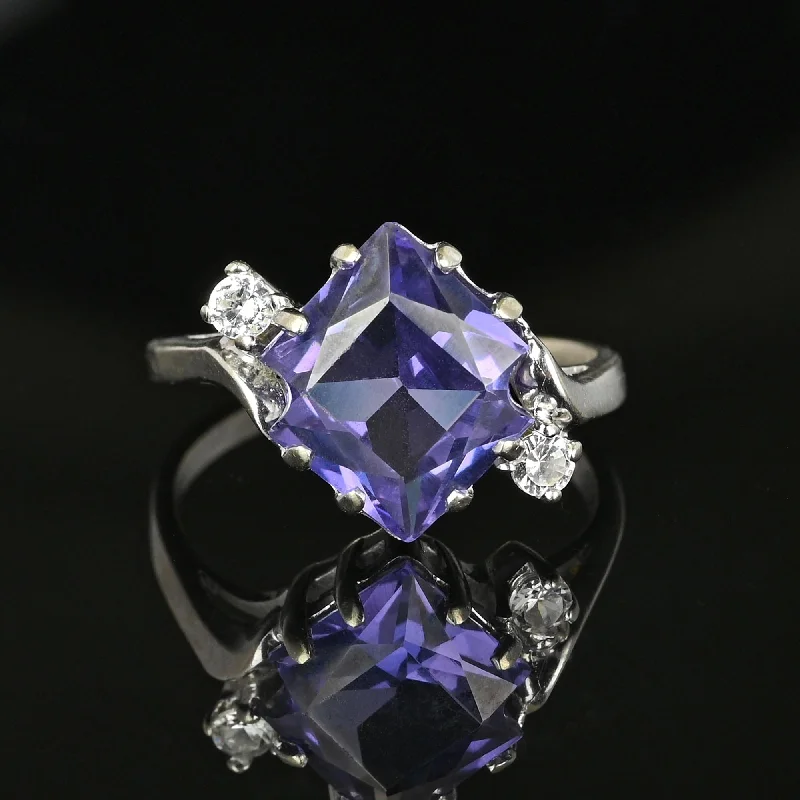 Ladies luxury engagement ring-Fancy Cut Color Change Sapphire Ring in White Gold