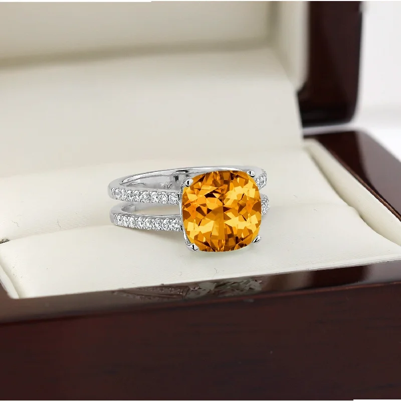 Ladies engagement rings with accents-Auriya Modern 3ct Cushion-cut Citrine and Diamond Engagement Ring 1/4cttw 14k Gold