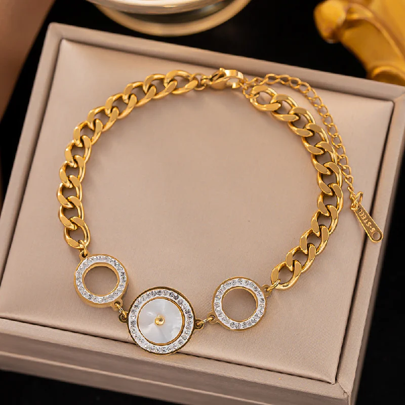 Jye2098 Bracelet Golden Circle Diamond White Shell Ancient Chain