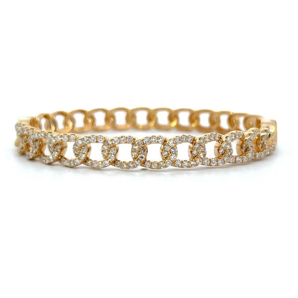 Ladies silver bangle-18K Yellow Gold Chain Link Diamond Oval Bangle Bracelet