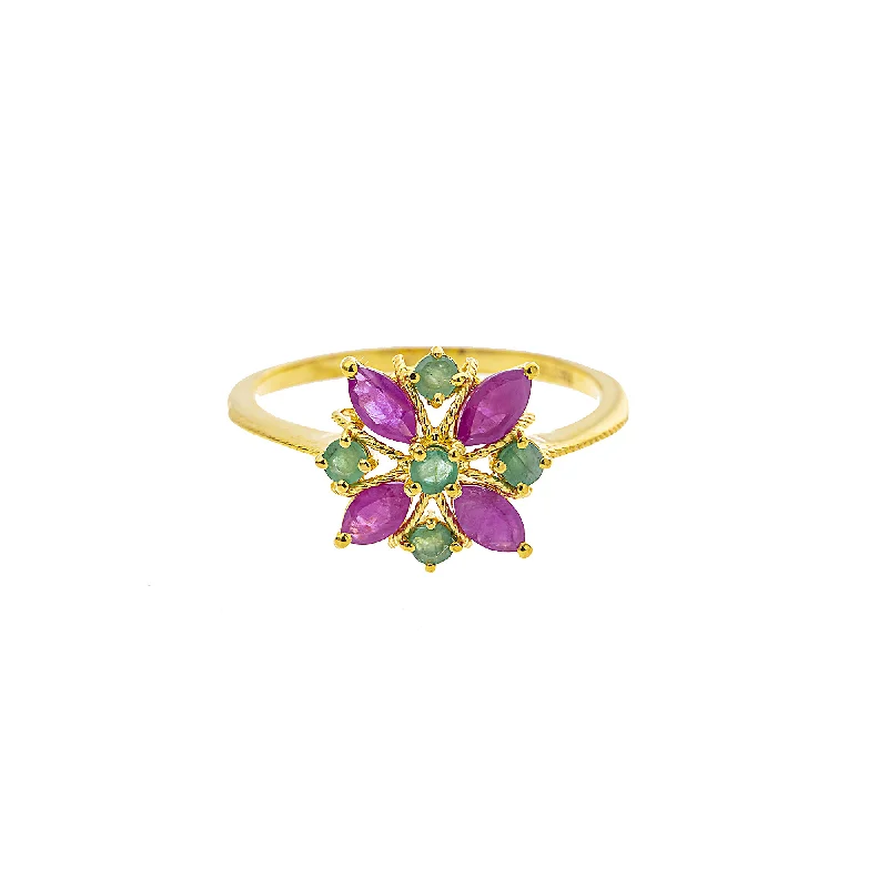 Ladies classic wedding ring-22K Yellow Gold, Emerald & Ruby Cocktail (2.7gm)