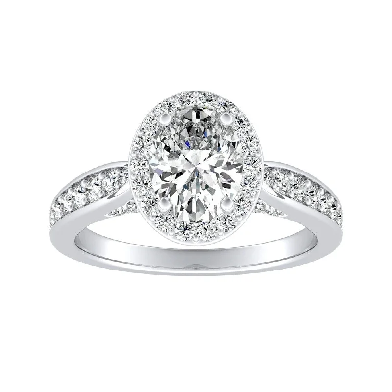 Ladies oval sapphire engagement rings-Auriya Platinum Modern Oval-cut Halo Diamond Engagement Ring 3/4cttw