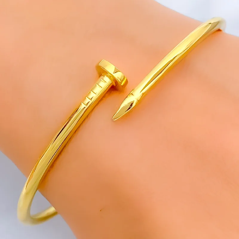 Ladies fashion bracelet-Modern Grand 21k Gold Nail Bangle Bracelet