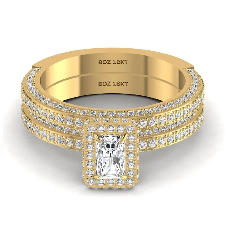 Ladies bold ring-Elise Radiant Cut Diamond Bride Set in 18K Gold