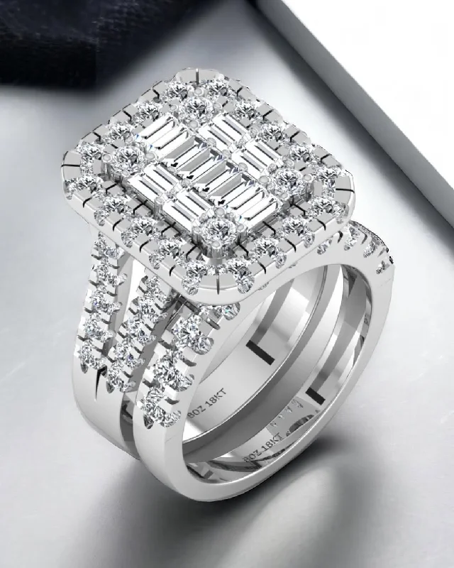 Ladies men’s and women’s rings-Zoe Radiant Cut Diamond Bride Set in 18K Gold