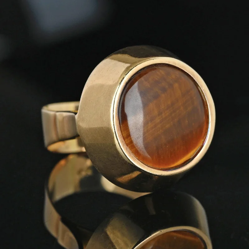 Ladies custom ring-Heavy Modernist 14K Gold Tigers Eye Ring, 9.5 Grams